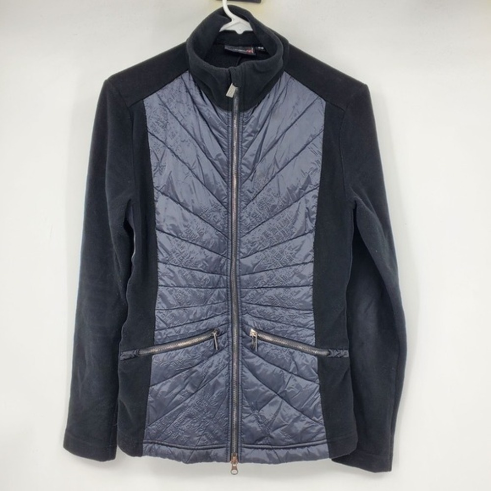 Toni Sailer Black Fleece & Quilted Puffer Zip Womens Jacket Size 38 Alpine Ski